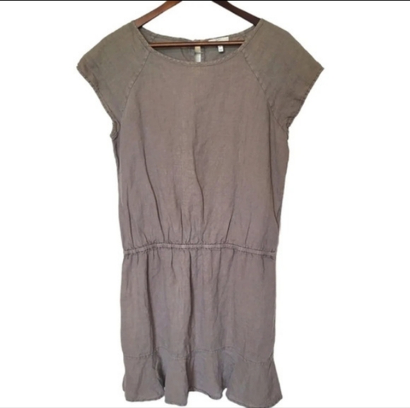 Joie Linen Mini Dress Womens Small Lagenlook Minimalist Beachy Ruffle Neutral - Picture 7 of 7